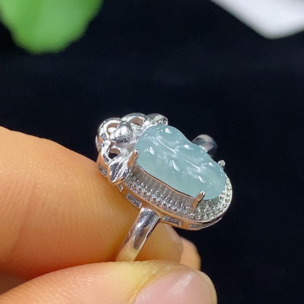 F34074854 Jadeite Leaf Inlaid Ring Non-Gold Adjustable Total Weight Approx. 3.5g