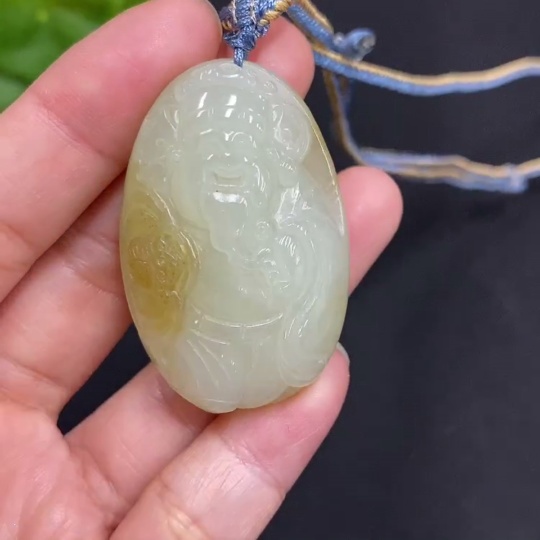 H29428133 Hetian Jade Pendant, God of Wealth, Total Weight (including rope): 42.6g, Accessories are not Hetian Jade