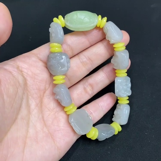 H34985355 Hetian Jade Bracelet with Non-Hetian Jade Beads, Total Weight Approx. 38.2g