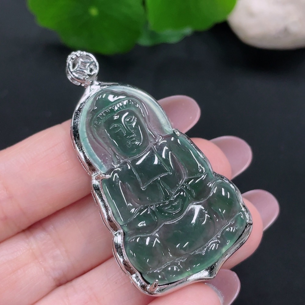 F28212094 Jadeite Guanyin Pendant Total Weight Approx. 9.7g (Non-Gold-Inlaid)