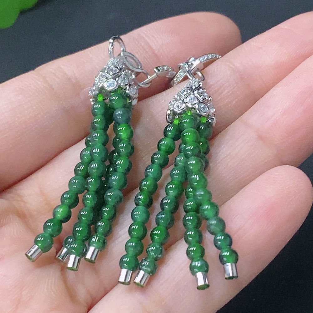 F31614762 Jadeite Inlaid Earrings Non-Gold Total Weight Approx. 6.9g