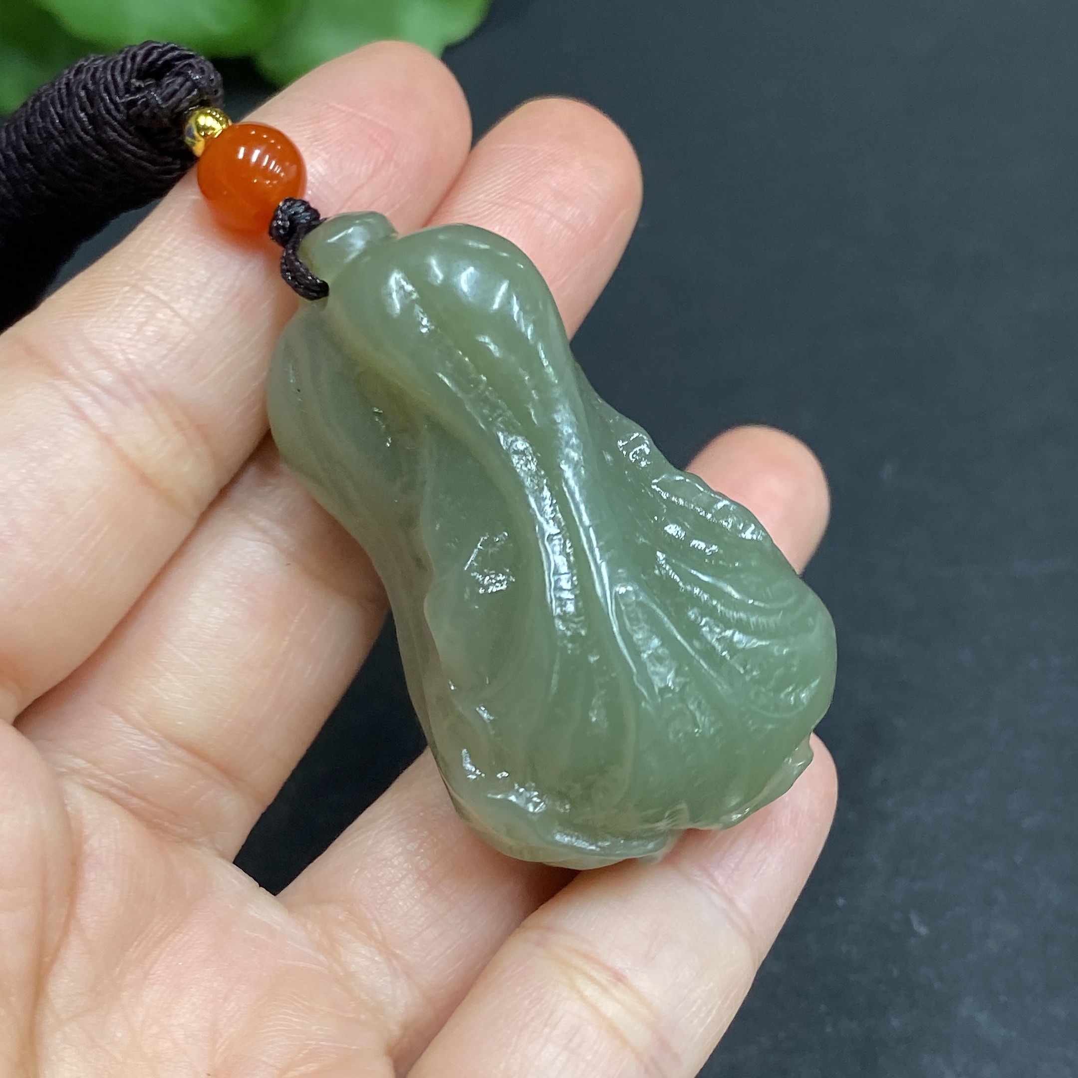 H33938905 Hetian Jade Pendant, Cabbage, Total Weight (including rope) 35.5g
