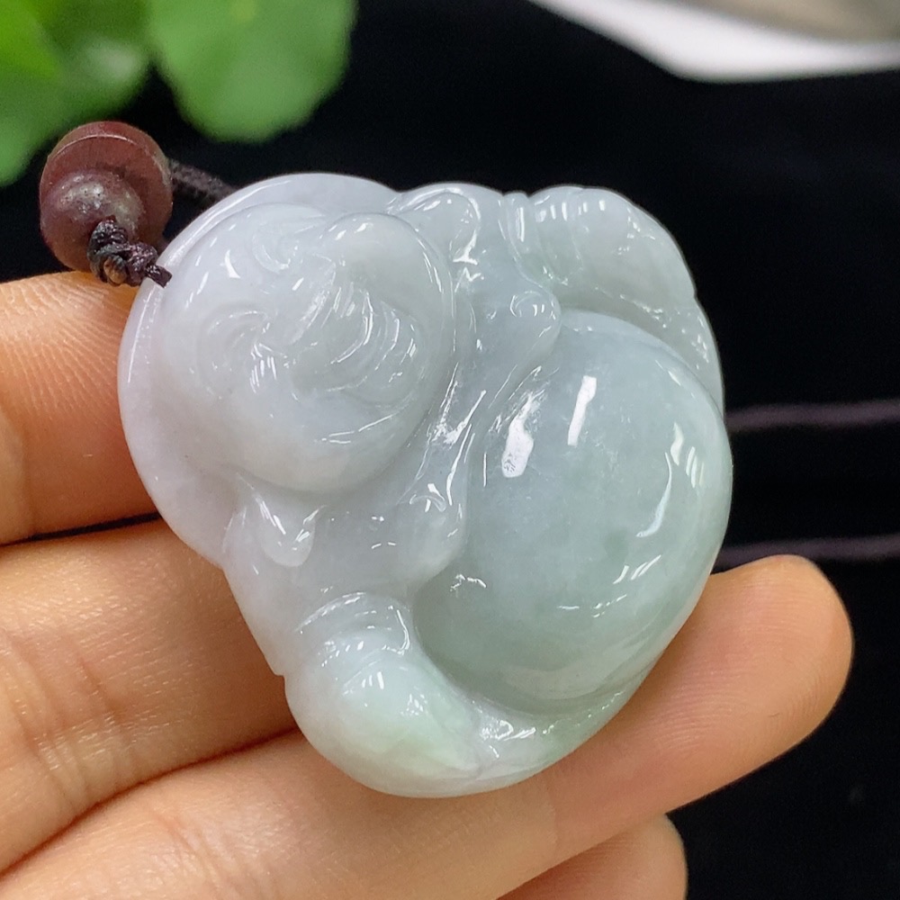 F34044221 Jadeite Buddha Pendant Total Weight Approx. 25.64g (Including Rope Weight)