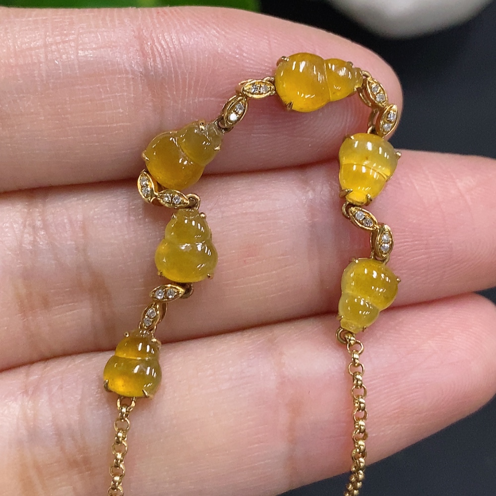 F27136142 Jadeite Gourd Inlaid Bracelet 18K Gold Total Weight Approx. 3.2g (Color Origin Undetermined)