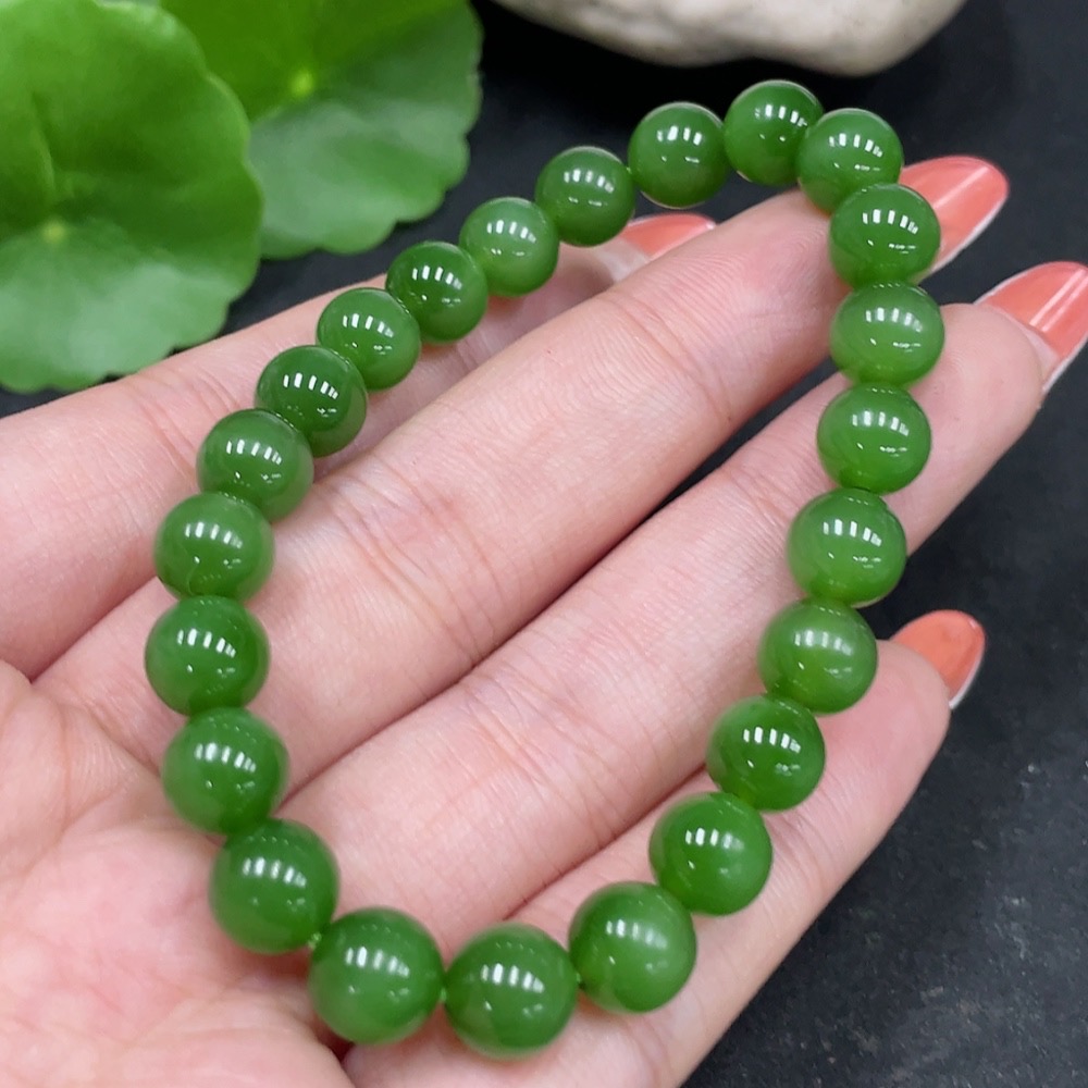 H35147706 Hetian Jade Jasper Bracelet, approx. 8mm beads, total weight approx. 18g