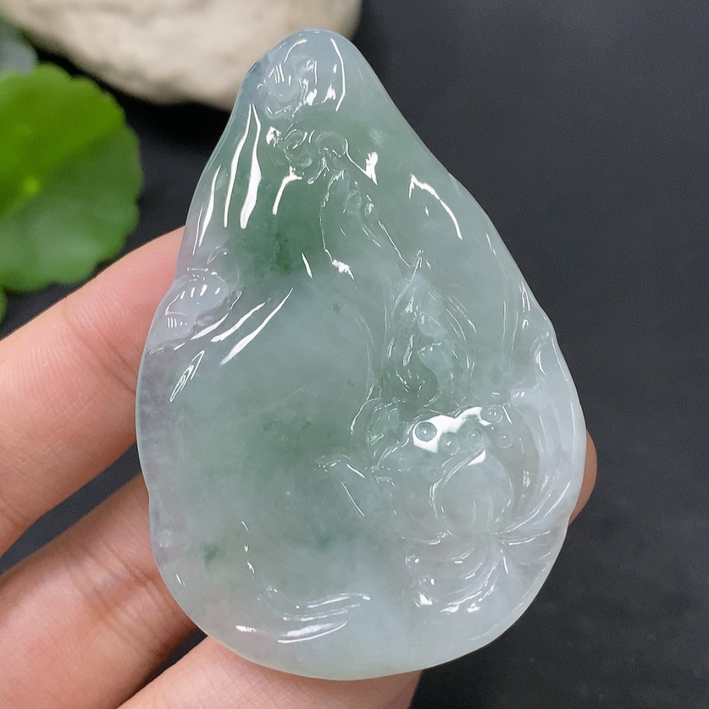 F28277459 Jadeite Lotus Pendant, Total Weight Approx. 27.32g