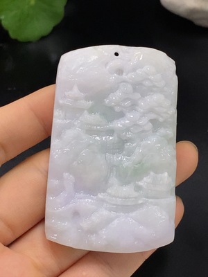 F28268376 Unpolished JadeiteLandscape Pendant (Approx. 87.43g Total Weight)