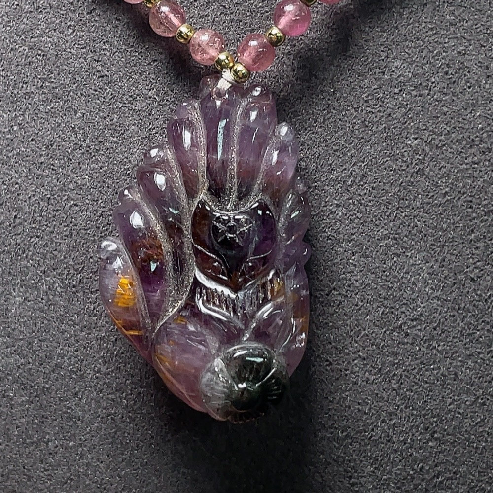 C34049104 Crystal Pendant with Southern Red Agate, Amber, Tourmaline, Visible Organic Matter, Non-Gold, Total Weight Approximately 21.7g