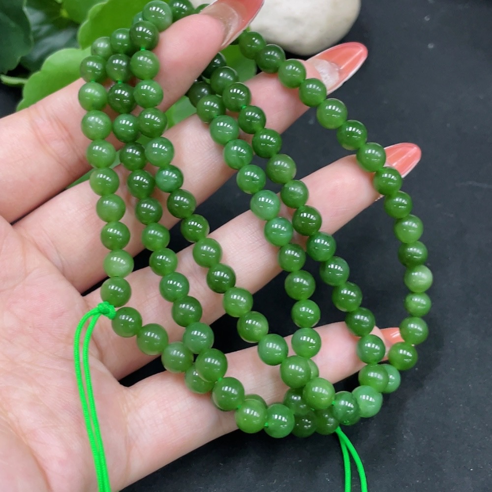 H35112132 Hetian Jade Jasper Bead Necklace, Approx. 5.8mm, Total Weight About 37g