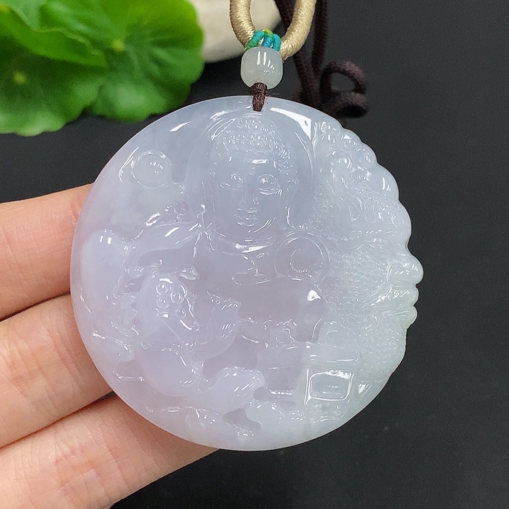 F35125228 Jadeite Buddha Pendant with Cord, Total Weight Approximately 34.6g