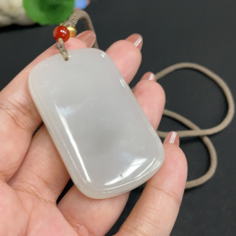 H34004080 Hetian Jade Pendant, Plain Pendant, Total Weight [with rope]: 40.6g