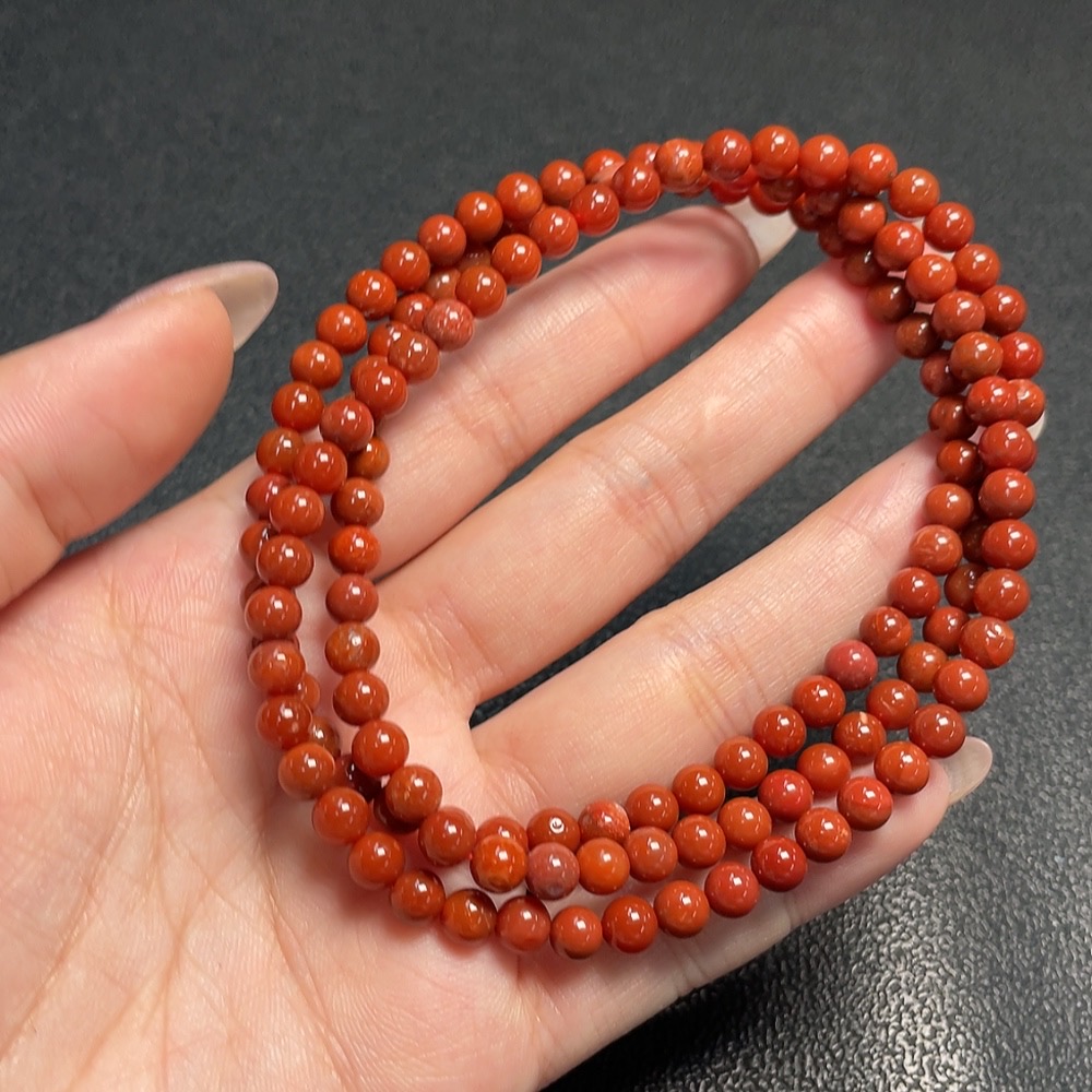 C34992298 South Red Agate Bead Strand with Visible Organic Matter, Total Weight Approx. 27.13g, Size Approx. 5.2mm