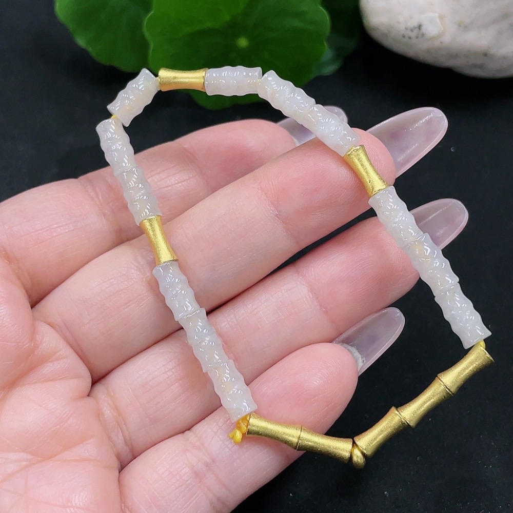 F34069003 Jadeite Bead Bracelet Approx. 4.7mm Total Weight Approx. 8.6g (Non-gold Inlaid)