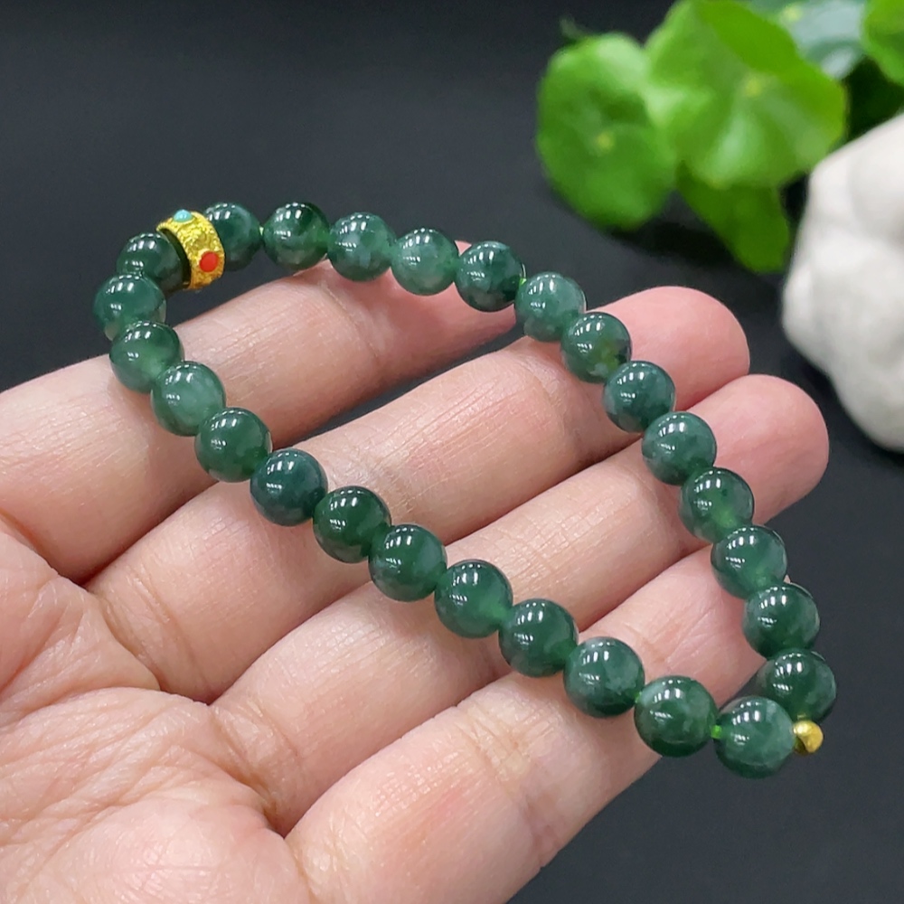 F34071184 Jadeite Bracelet Card 6.8mm approx. Total weight about 14.87g Beads Au97% Rest non-gold
