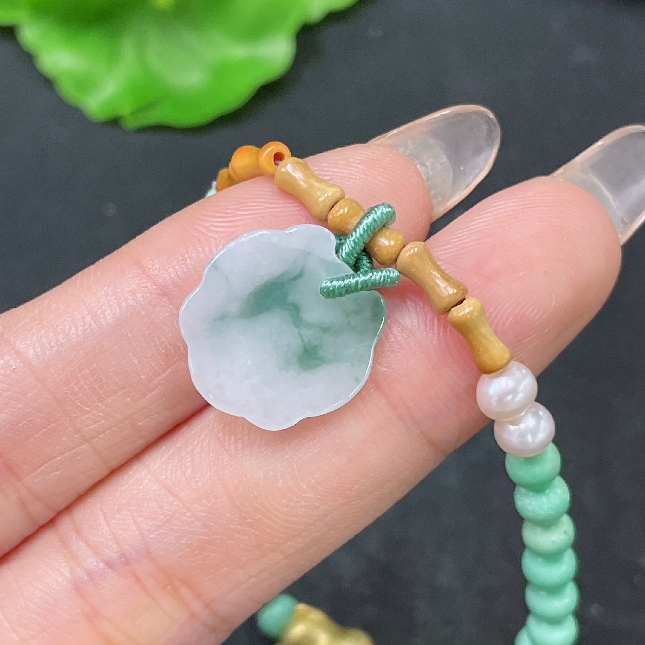 F34064973 Jadeite Bracelet with Non-A Chain Non-Gold Total Weight Approx.5.6g Size 13.9