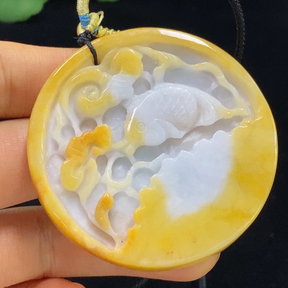 F34025784 Jadeite Auspicious Fish Pendant