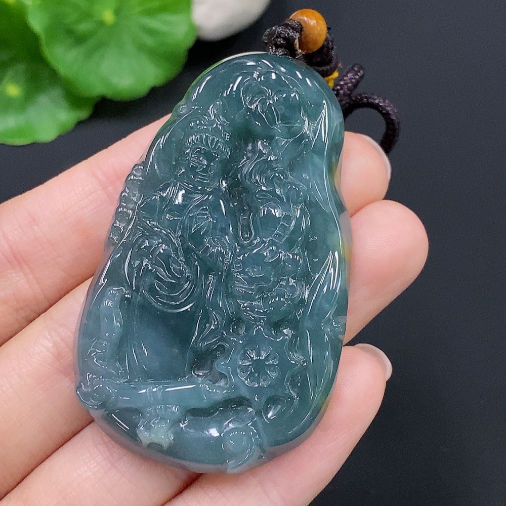 F28240911 Jadeite Manjushri Pendant (Total Weight with Cord Approx. 34.7g)