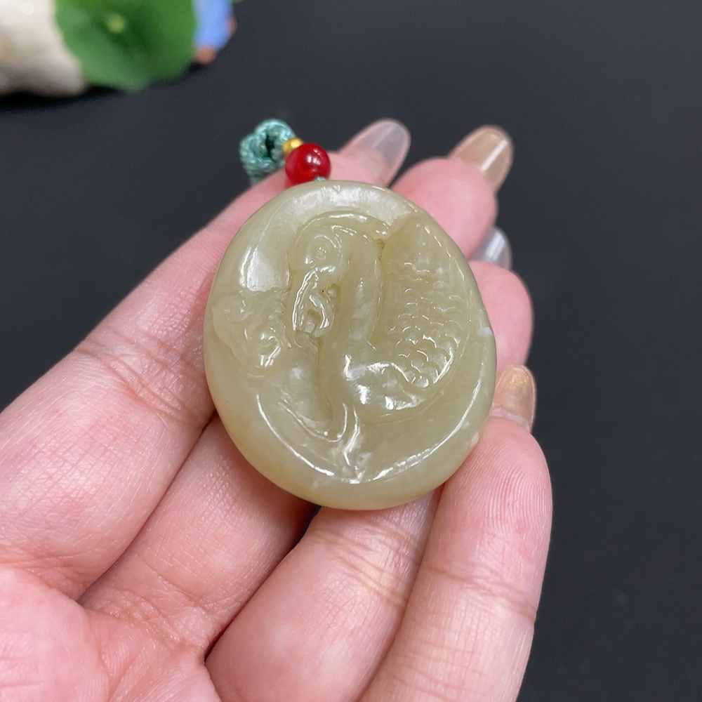 H32766869 Hetian Jade Pendant, Crane, Total Weight Approx. [with rope] 30.5g