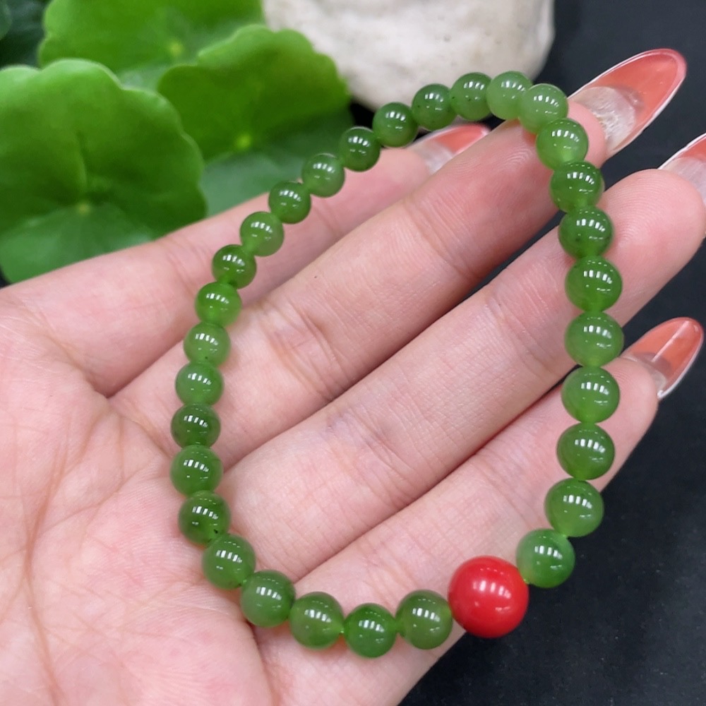 H35112473 Hetian Jade Jasper Bracelet, approx. 5.8mm, total weight about 10.7g, with non-Hetian Jade beads