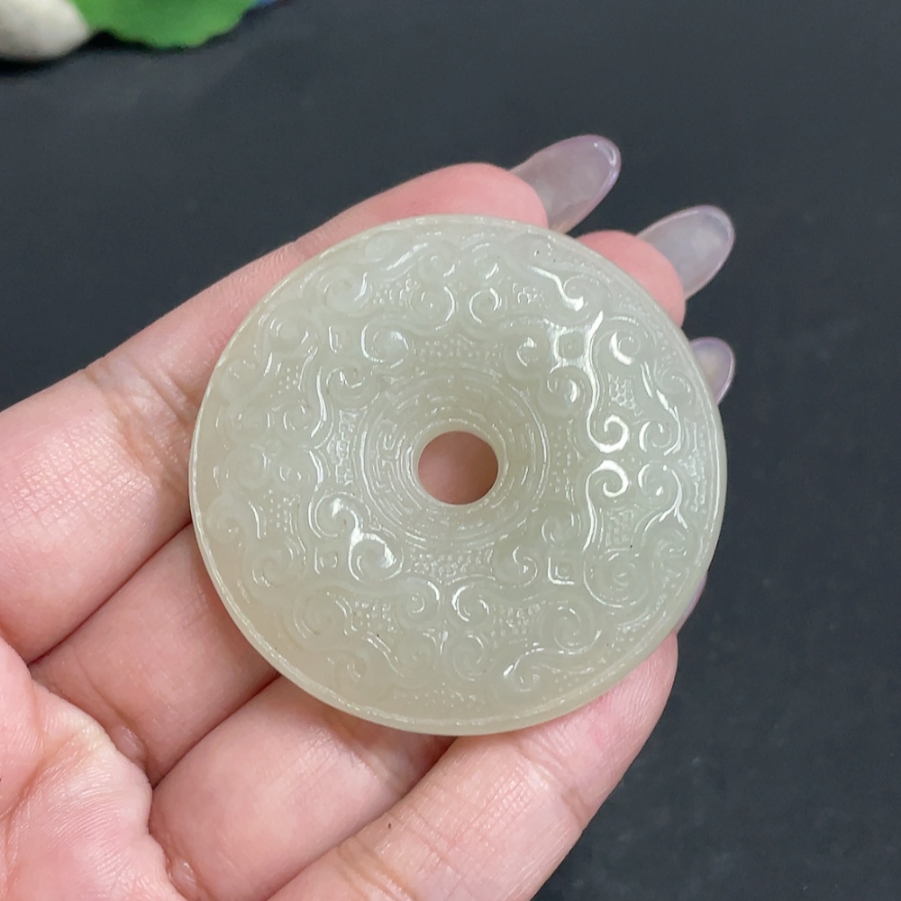H34957152 Hetian Jade Pendant Antique Button Total Weight Approx. 37.3g
