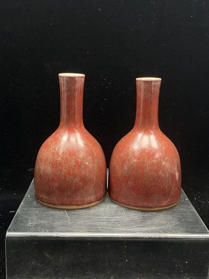 W41943009 陶瓷 2件 全品 近代红釉摇铃尊