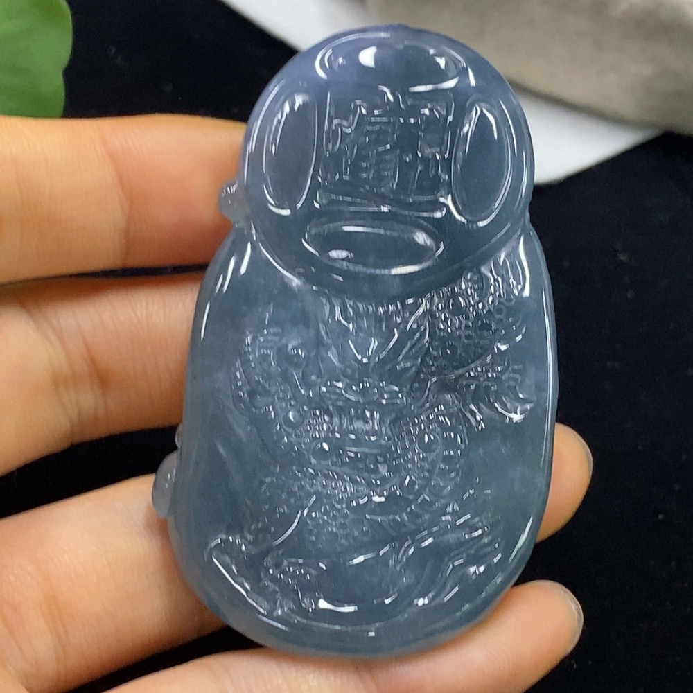 F35095746 Jadeite God of Wealth Pendant, Total Weight Approx. 42.39g