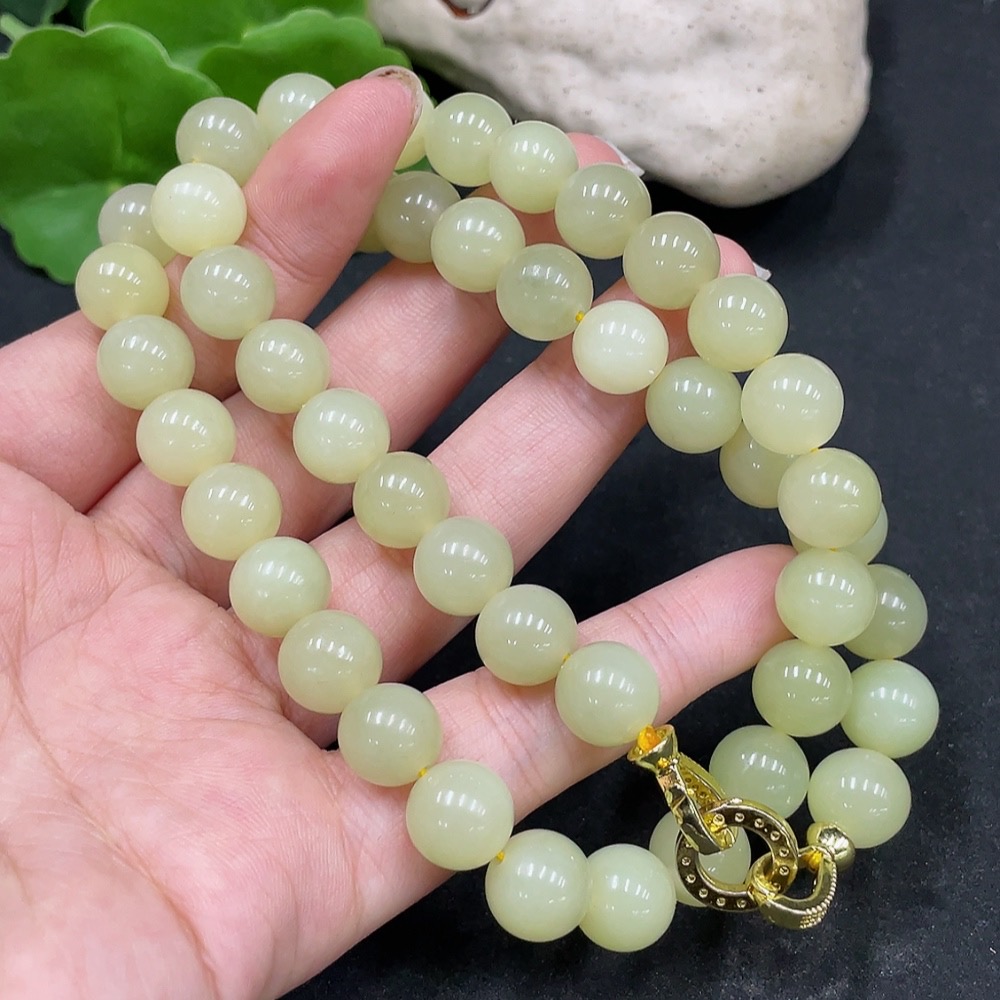 H35148192 Hetian Jade Bead Necklace Non-Gold Approx.10.1mm Total Weight Approx.77.4g