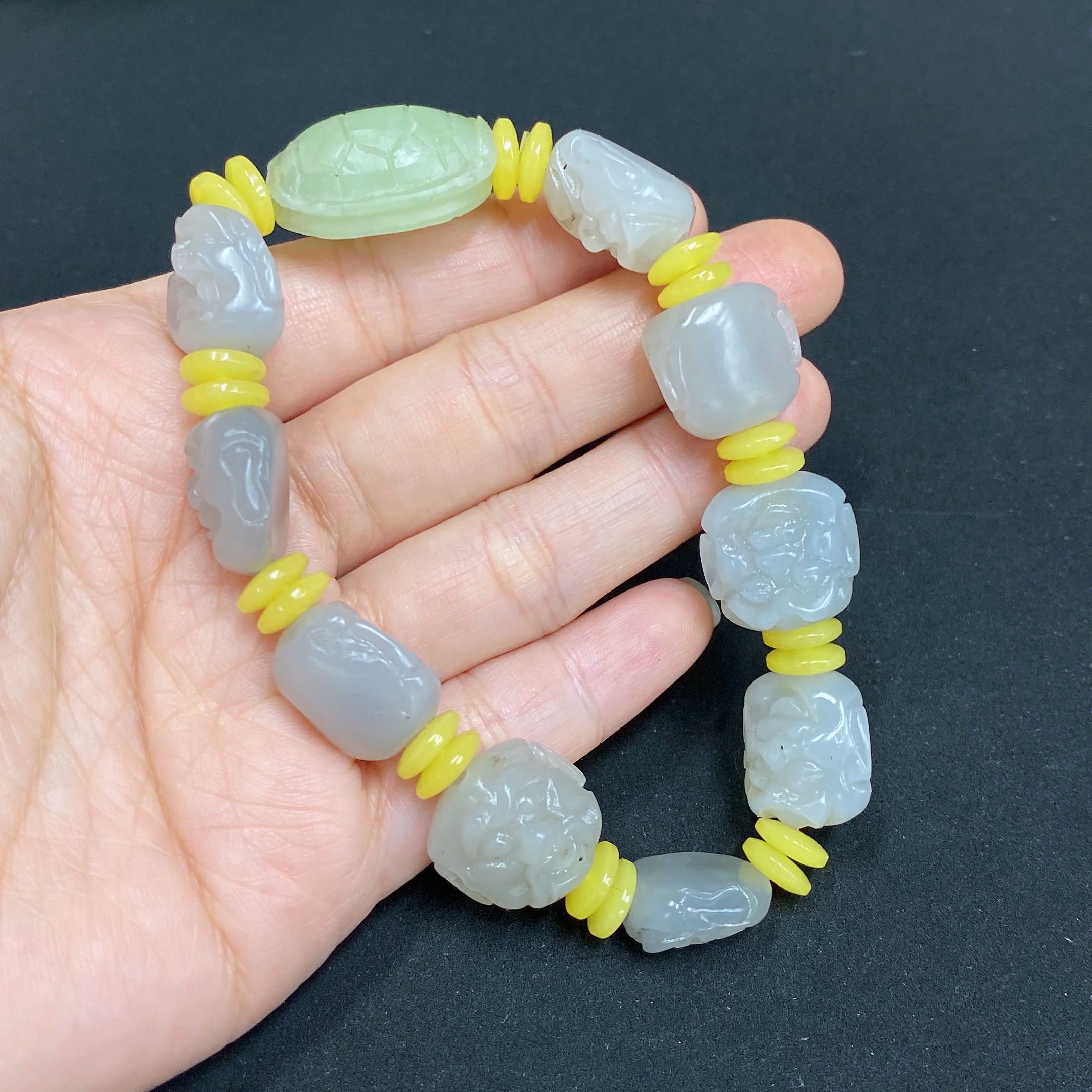 H34985355 Hetian Jade Bracelet with Non-Hetian Jade Beads, Total Weight Approx. 38.2g