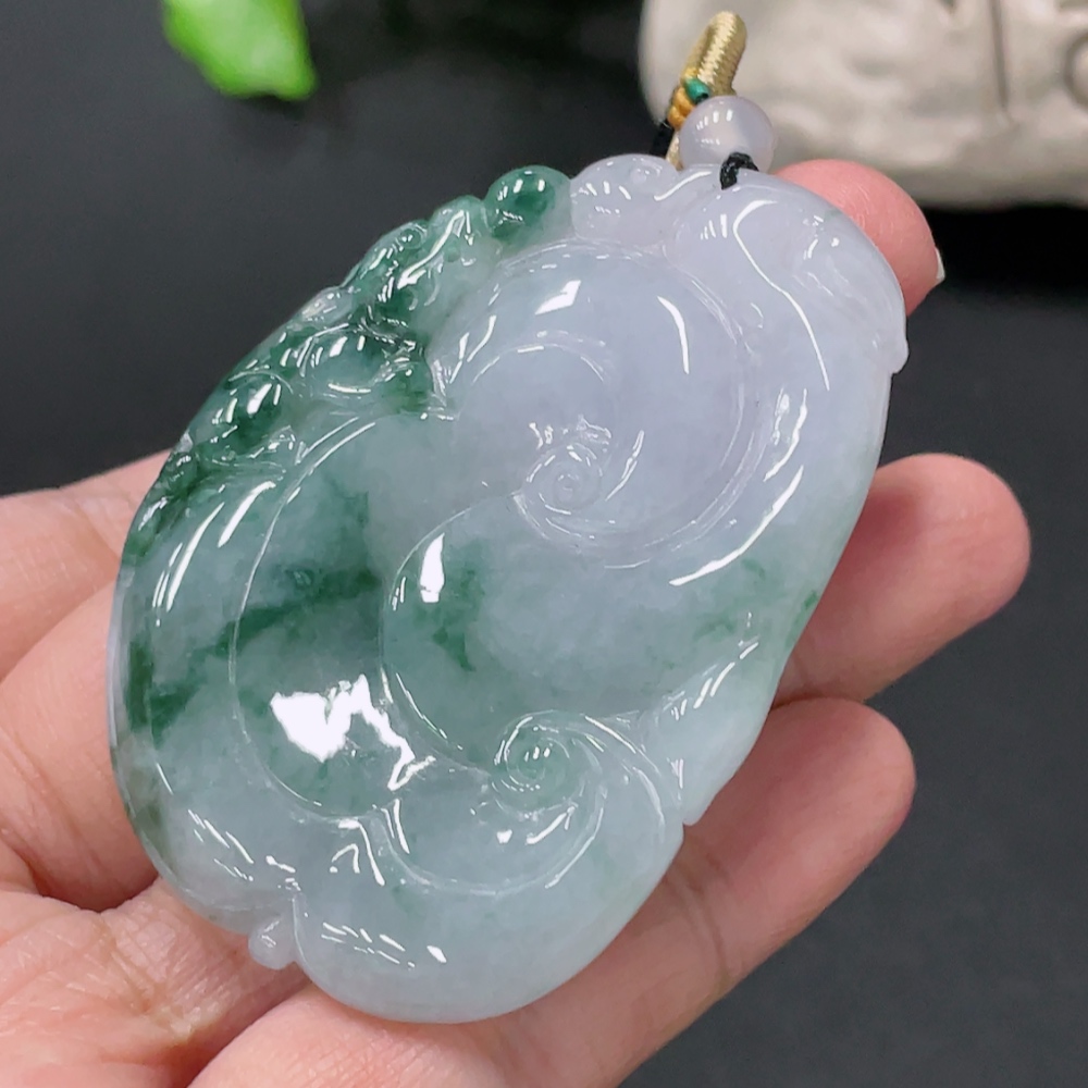F33935155 Jadeite Ruyi Pendant with Non-A Grade Beads, Total Weight Approximately 34.2g
