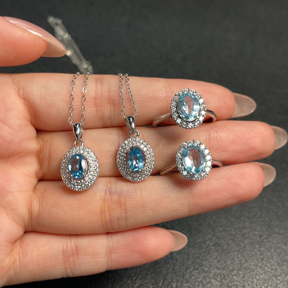 C33921640 Topaz Pendant + Ring (Color Origin Undetermined, Adjustable Opening, Non-Gold, Total Weight Approx. 9g Including Chain, Sell as a Lot)