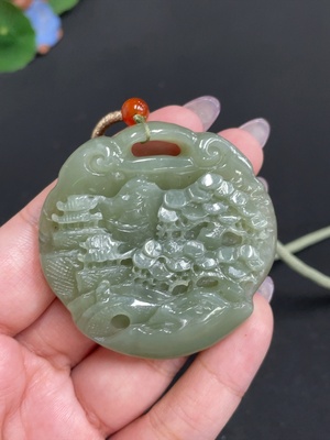 H33862761 Hetian Jade Pendant Landscape (Total Weight Approx. [with Rope] 50.9g)