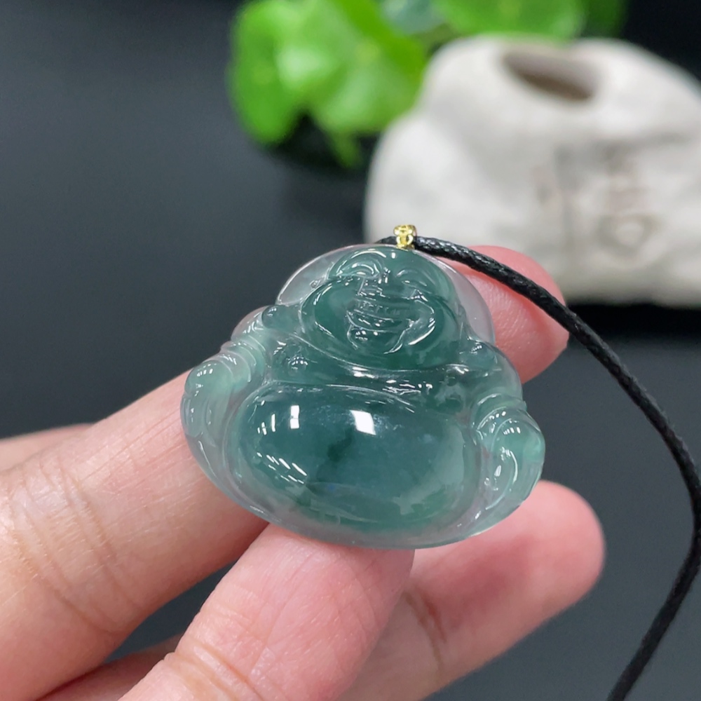 F34018923 Jadeite Buddha Pendant with 18K Gold Clasp, Product Weight Approximately 5.55g (excluding rope)