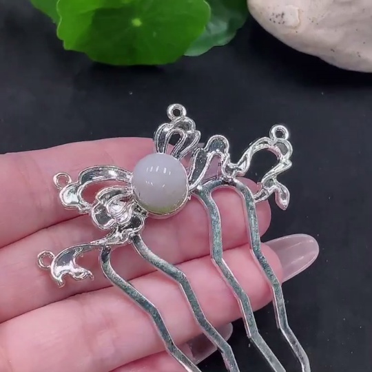 F35128405 Jadeite Inlaid Hairpin Total Weight Approx.9.3g (Non-Gold Inlaid)