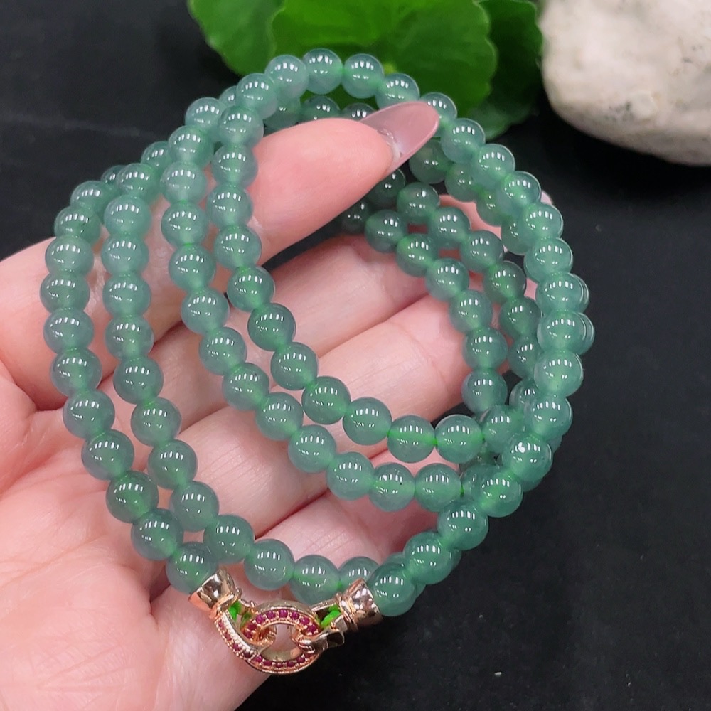 F34013174 Jadeite Bead Necklace Approx.5.8mm Total Weight Approx.43.8g (Non-gold Inlaid)