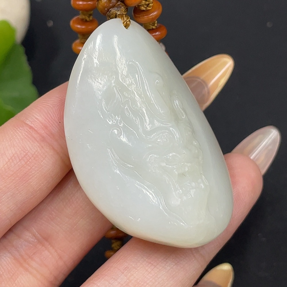 H30491519 Hetian Jade Pendant - Dragon Roaming the World, Undetermined Skin Color Origin, Chain Not Hetian Jade, Total Weight (Including Chain) Approx. 41.4g