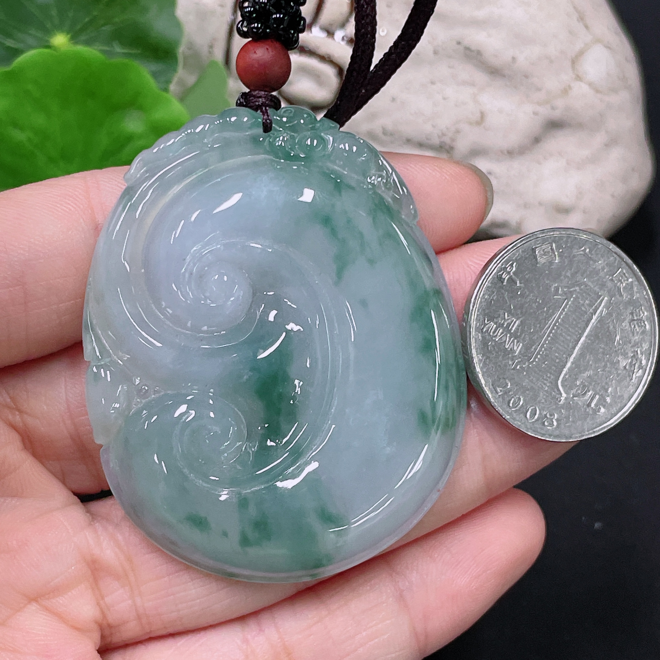 F33866084 Jadeite Ruyi Pendant with total weight approx. 33.5g including rope
