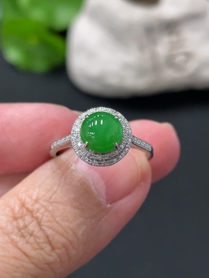 F34018362 Jadeite Cabochon Inlaid Ring 18K Gold Setting Size 14 Total Weight Approx. 1.5g