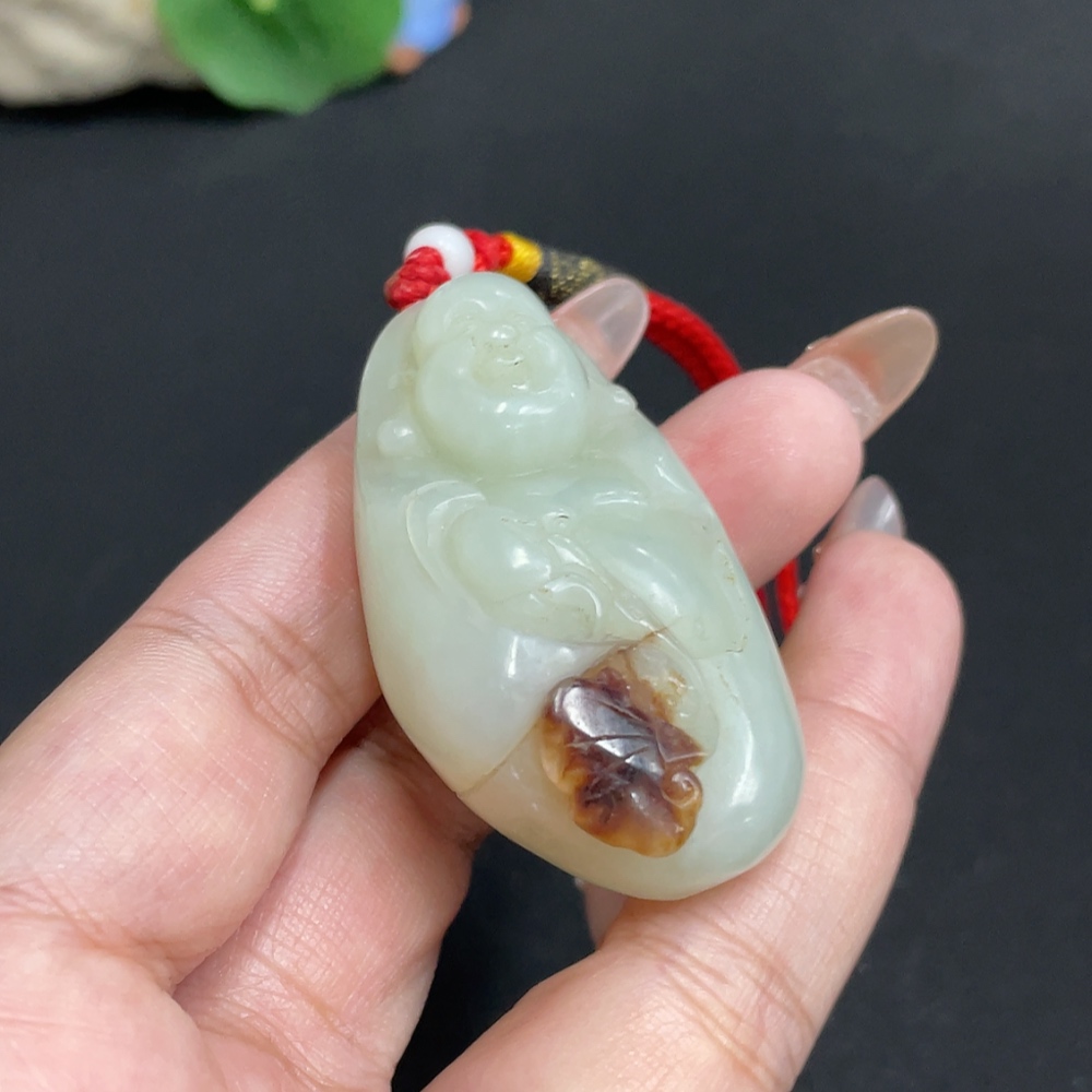 H32737513 Hetian Jade Pendant Buddha Undetermined Skin Color Formation Total Weight Approx. [Including String] 44.2g