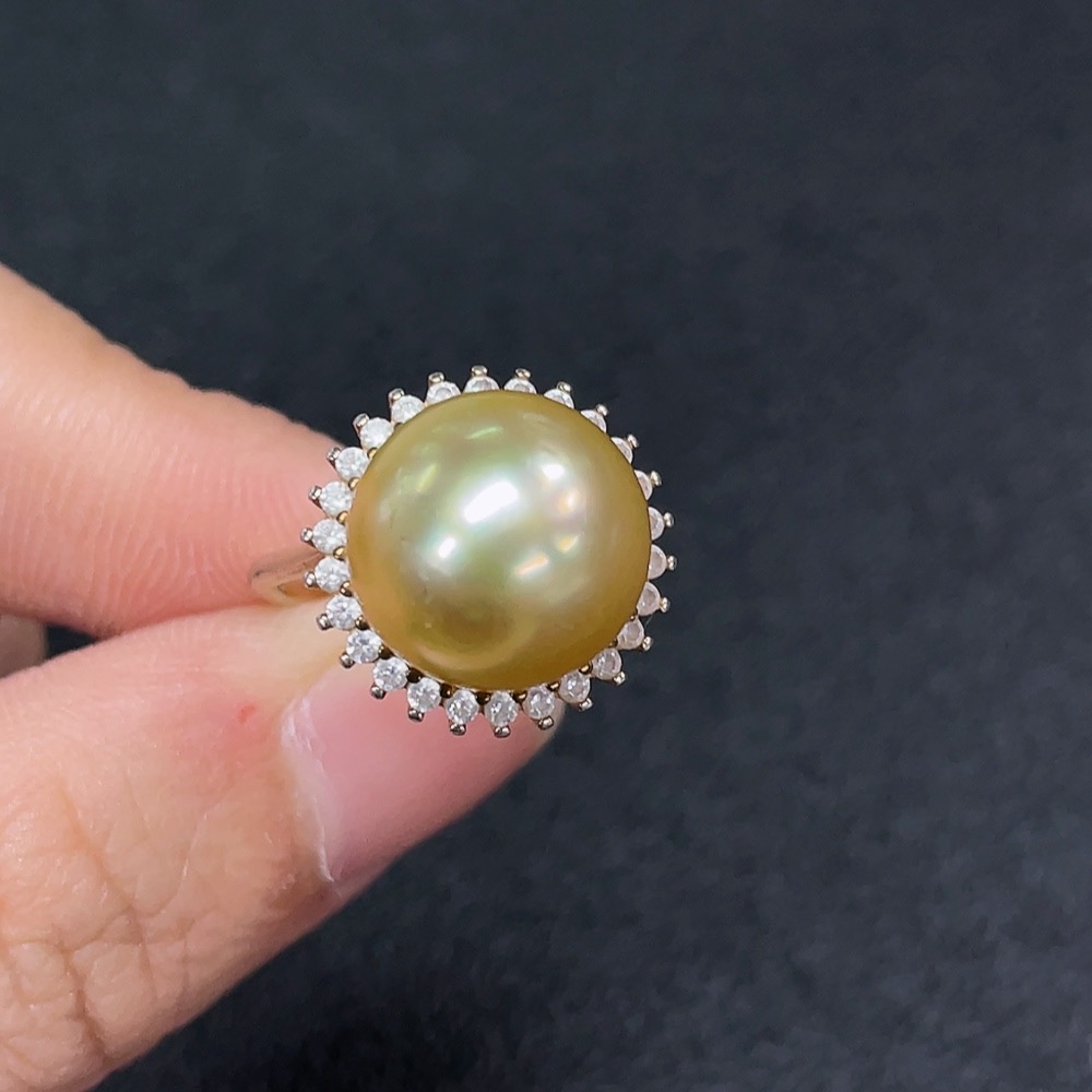 C34950043 Seawater Pearl Ring, Color Origin Undetermined, Non-Gold, Adjustable, Total Weight Approximately 4.76g, Size Around 12.1mm