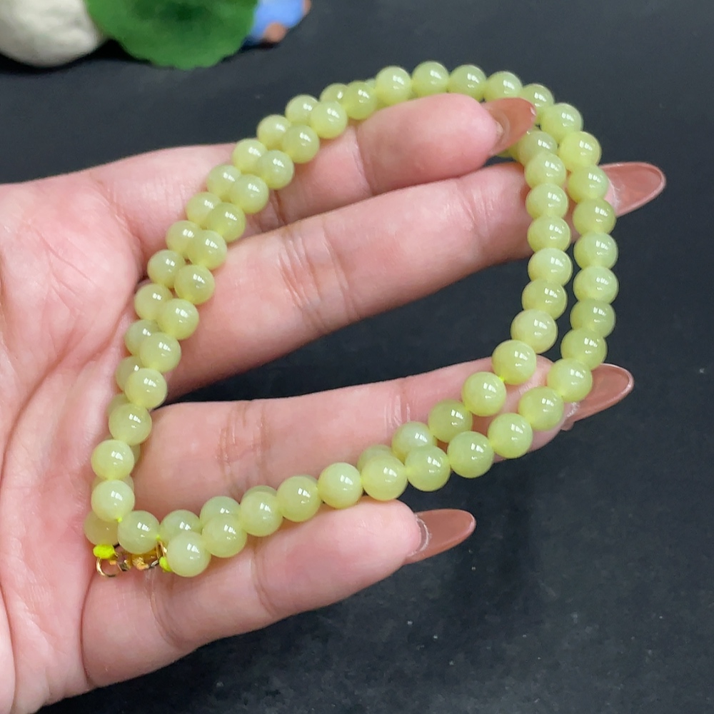 H34011808 Hetian Jade Bead Necklace, Approx. 5.9mm, Total Weight Approx. 26.2g, Non-Gold