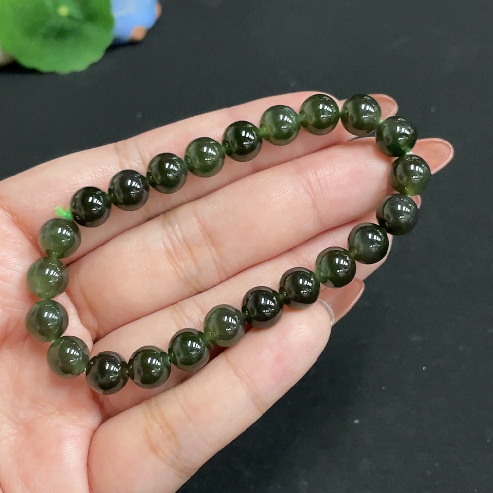 H35118066 Hetian Jade Bracelet, Approx. 7.8 mm Beads, Total Weight Approx. 18.5g