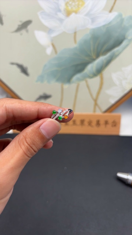 F32749652 Jadeite Inlay Non-Gold Adjustable Total Weight Approx. 2.28g Color Origin Undetermined