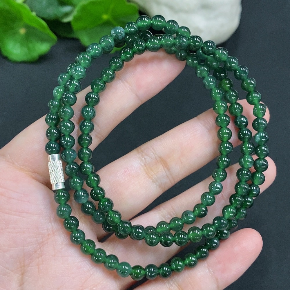 F34023369 Jadeite Bead Necklace Non-Gold Setting Total Weight Approx. 25.7g Size About 4.8mm