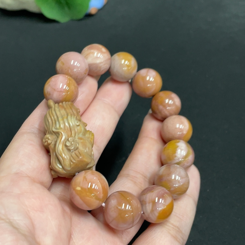 H32700101 Alashan Agate Bracelet, Approx. 13.8 mm Beads, Containing Other Mineral Components, Total Weight Approx. 58.4g