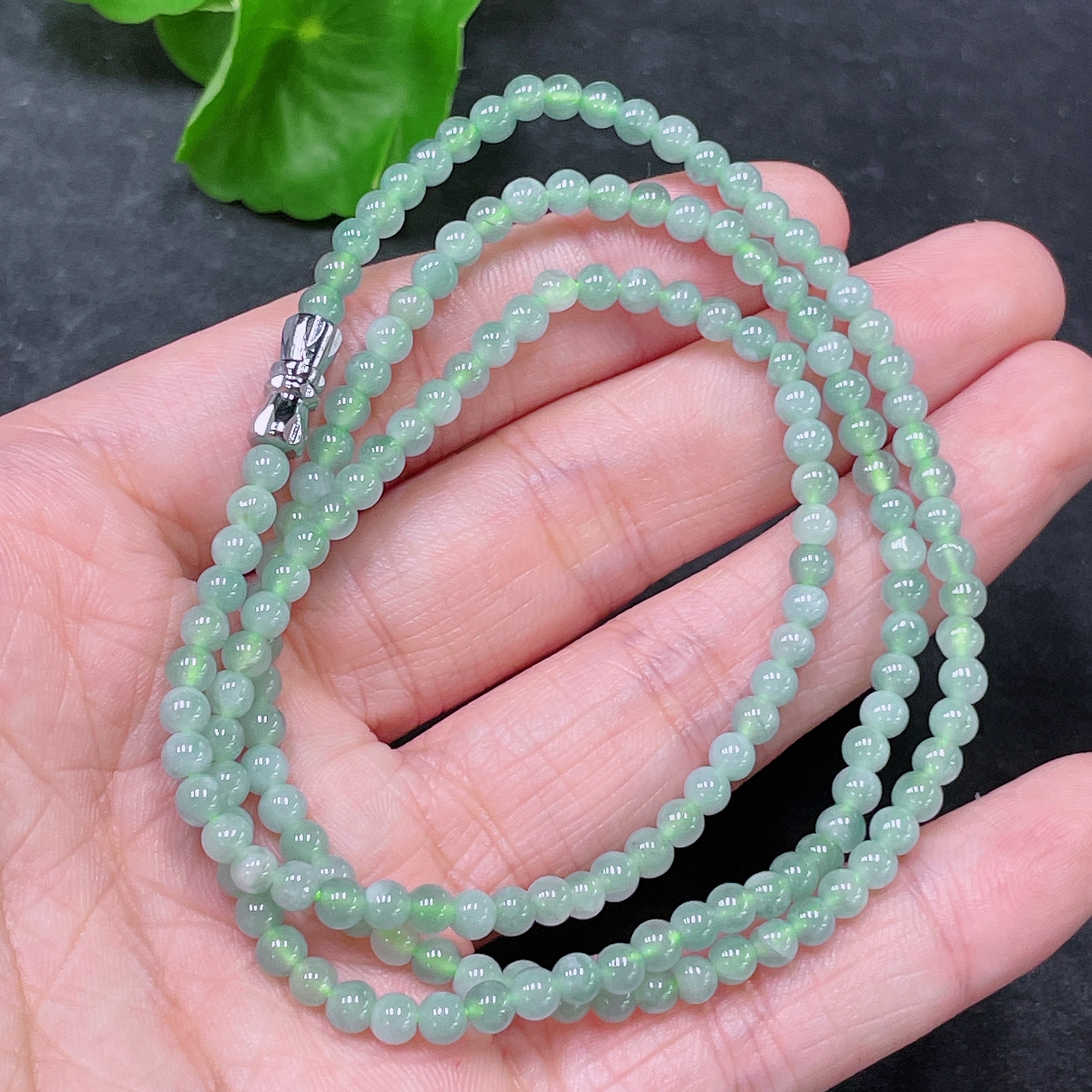 F33839295 Jadeite Bead Necklace Approx. 3.8mm Non-Gold-Set Total Weight Approx. 14.36g