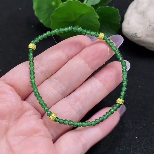 F33918303 Jadeite Beaded Bracelet Approx. 3mm Beads Total Weight Approx. 3.5g Non-gold-inlaid