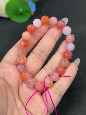 H41946129 盐源玛瑙手串 卡9.3mm左右 仅红色 货品总重约26.3g
