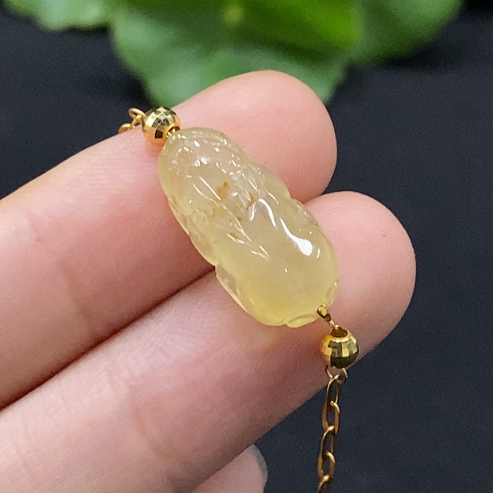 F35115492 Jadeite Pi Xiu Inlaid Bracelet 18K Gold Total Weight Approx. 2.66g