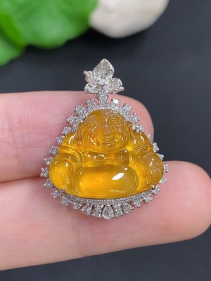 F46555729 翡翠佛公挂件 18k金 货品总重量约4.9克 配镶钻石 颜色成因未定