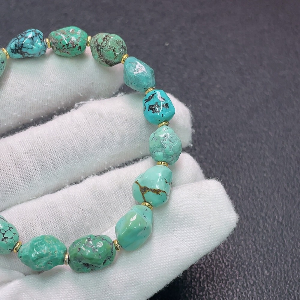 C34038427 Turquoise bead bracelet with mineral inclusions, non-gold, total weight approx.15.84g, bead size 10.3mm (mineral-included)
